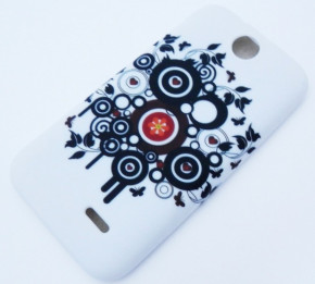 Силиконов гръб ТПУ за HTC Desire 310 бял със черни кръгове и орнаменти
